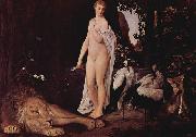 Gustav Klimt Weiblicher Akt mit Tieren in einer Landschaft painting